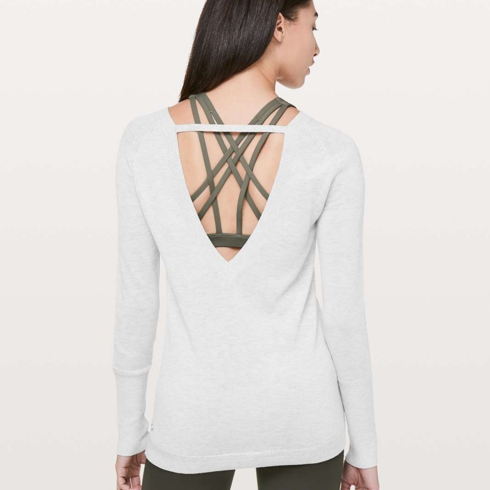 Lululemon Unity Drop Back Cashmere Sweater Heathered Silver Ice
